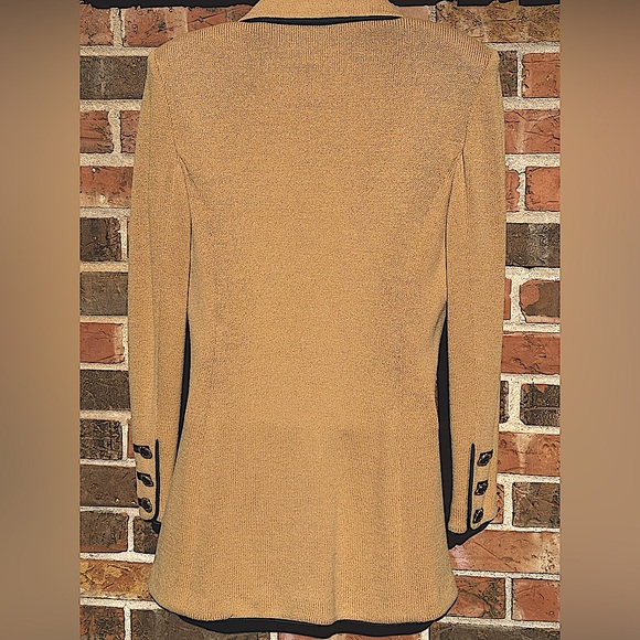 St.John Collection by Marie Gray,Tan Knit Jacket W/ Black Trim,Gold Buttons SZ 6 - Picture 4 of 12